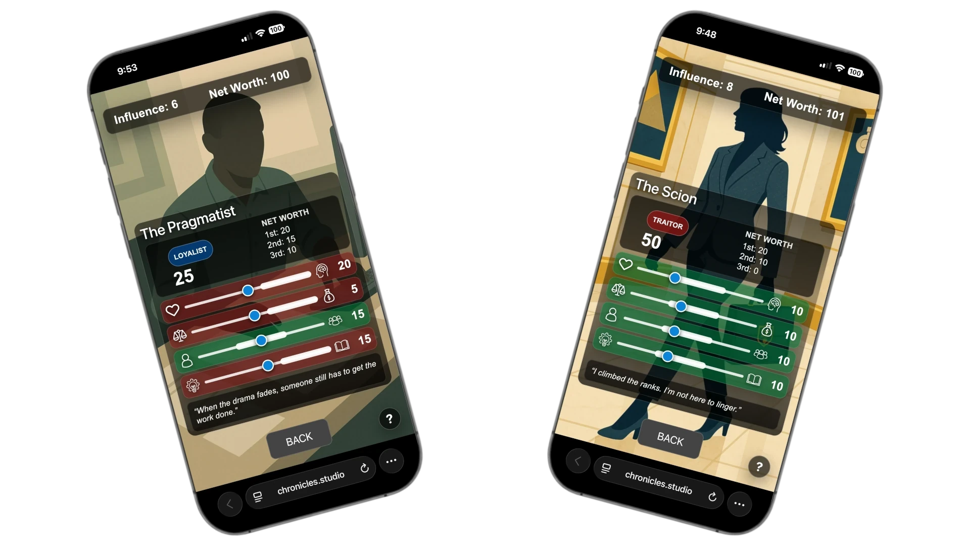 A private role and hidden goals shown on a player's phone